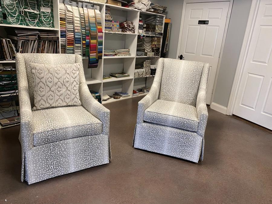 Furniture reupholstery in progress Atlantic Beach FL, accent chairs Elvis Upholstery workshop