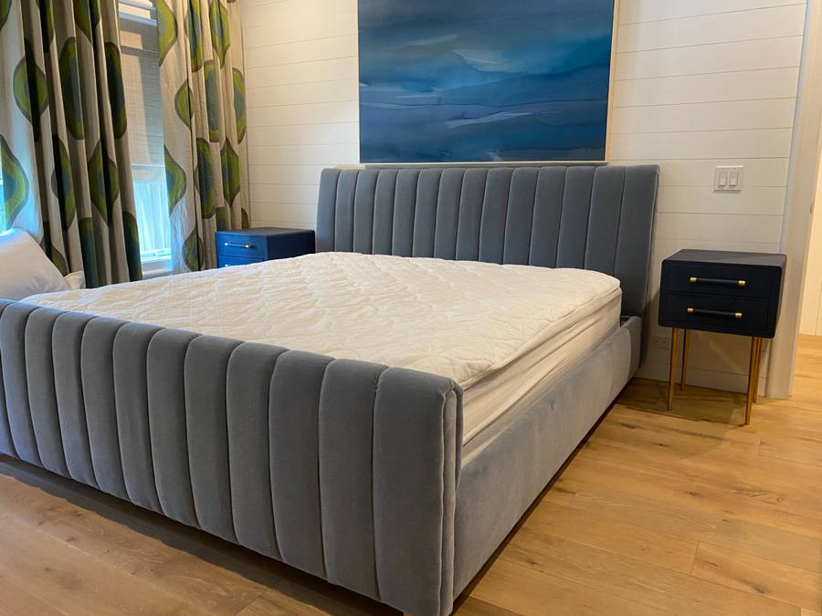 Channel tufted velvet headboard with custom draperies Jacksonville Beach