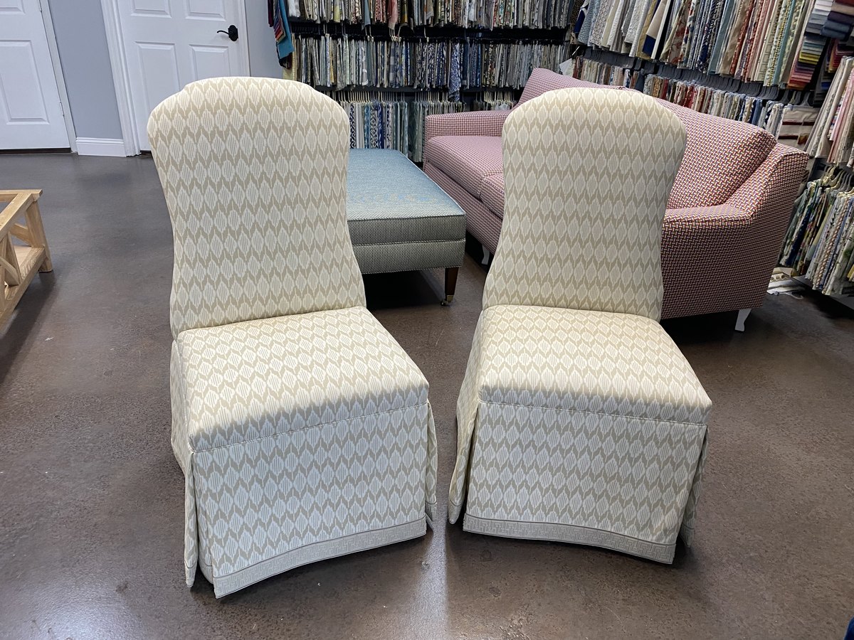 Custom dining chairs upholstered by Elvis Upholstery and Draperies, serving Atlantic Beach FL