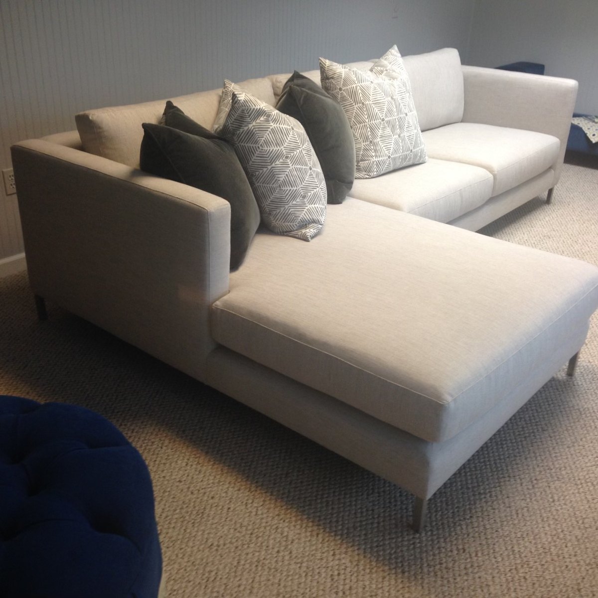 Custom sectional sofa cream chaise by Elvis Upholstery and Draperies, serving Jacksonville Beach FL