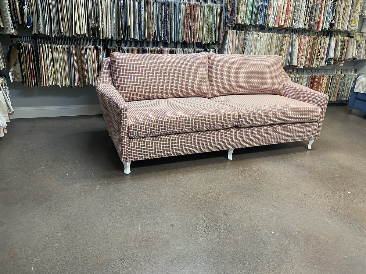 Custom sofa blush pink by Elvis Upholstery and Draperies, serving Neptune Beach FL