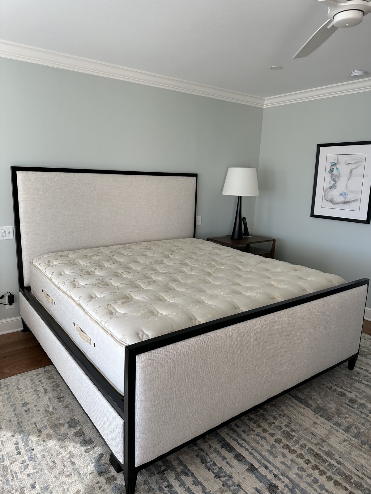 Custom tufted bed white bedroom by Elvis Upholstery and Draperies, serving Neptune Beach FL