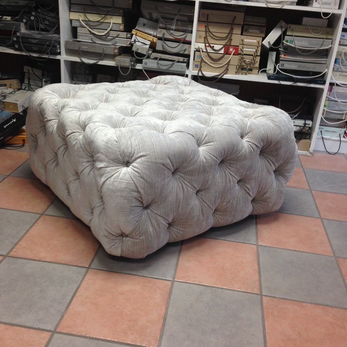 Custom tufted ottoman large square by Elvis Upholstery and Draperies, serving Neptune Beach FL