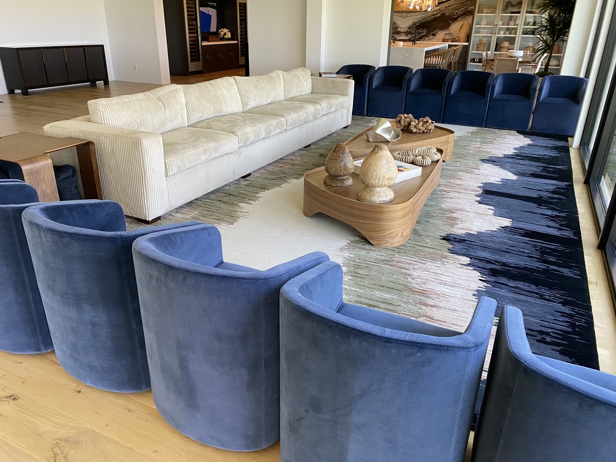 Luxury living room blue velvet chairs by Elvis Upholstery and Draperies, serving Ponte Vedra FL